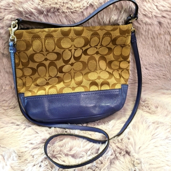Vintage Coach blue & brown signature C logo crossbody shoulder satchel bag - Picture 1 of 7